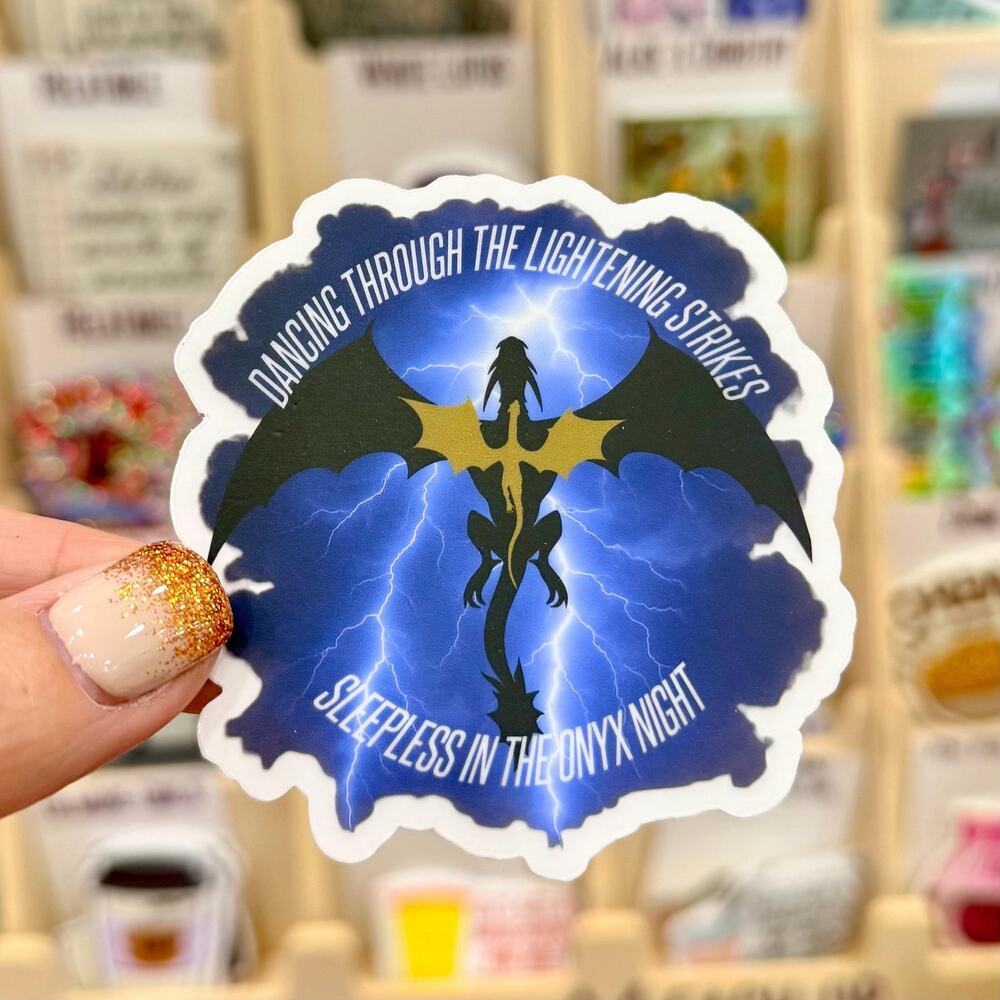 Dancing Through the Lightening Strikes Dragon Sticker – Bookish Fantasy × Lyric